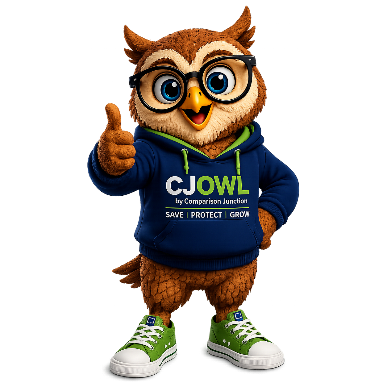 CJ OWL mascot giving a thumbs up